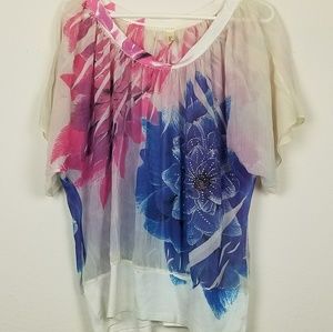 Love T sheer flowered blouse XL